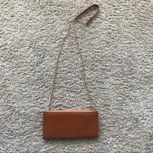Brown purse with gold chain
